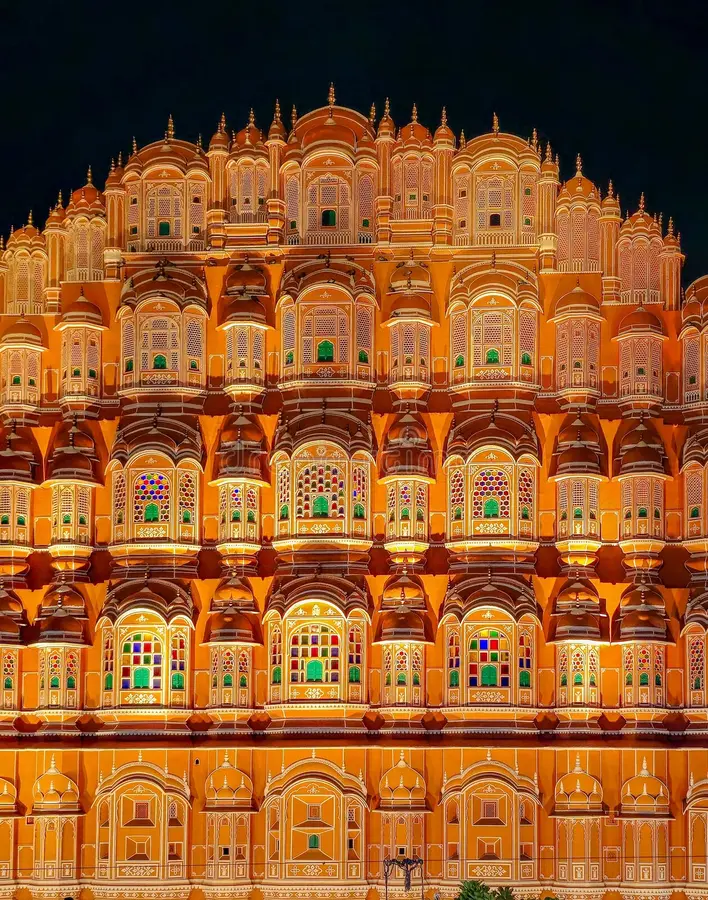 Palácio dos Ventos (Hawa Mahal) iluminado à noite